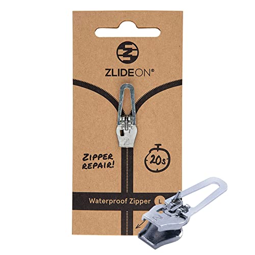 ZlideOn Reißverschluss Ersatz - Silber, Wasserdicht (L), 1 Stk - Instant Zipper Reißverschluss Schieber von ZlideOn