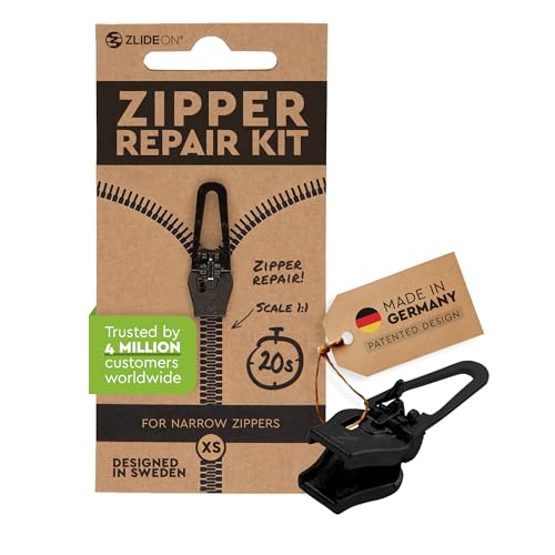 ZlideOn Reißverschluss Zipper Ersatz Reparatur Set – Schwarz Reißverschluss Reparieren Für schmale Reißverschlüsse 1 Pack (XS) - Reissverschluss-Reparaturset von ZlideOn