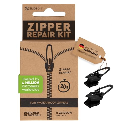 ZlideOn Reißverschluss Zipper Ersatz Reparatur Set – Schwarz Reißverschluss Reparieren Für wasserdichte Reißverschlüsse Multipack (2 pack) - für Regenjacken, Outdoor-Ausrüstung, Zelte und mehr von ZlideOn