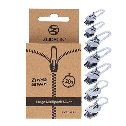 ZlideOn Zipper Pull Replacement - 7pcs, Silve, Large - Instant Zipper Replacement Slider Multipack von ZlideOn