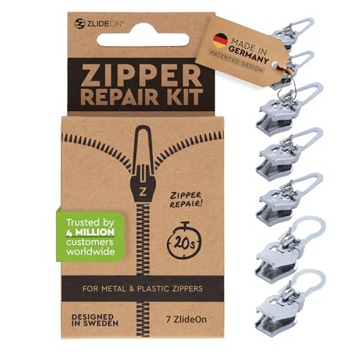 ZlideOn Zipper Pull Replacement - 7pcs, Silve, Large - Instant Zipper Replacement Slider Multipack von ZlideOn