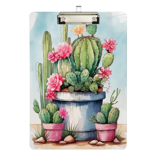 Acryl-Klemmbrett mit Kaktus mit Blumen, niedriges Profil-Klemmbrett für Kinder, A4-Briefgröße, 31,8 x 22,9 cm, silberfarbener Clip Acryl-Klemmbrett mit Kaktus mit Blumen, niedriges Profil-Klemmbrett für Kinder, A4-Briefgröße, 31,8 x 22,9 cm, silberfarbener Clip von Zltegako