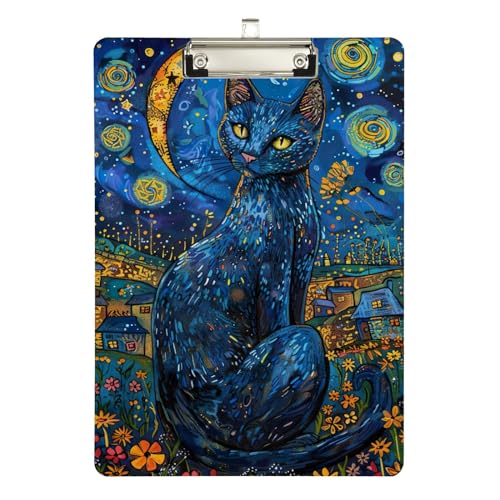 Blaue Katze sitzt im Feld Acryl-Klemmbrett, flache Klemmbretter für Büro, A4, Briefgröße, 31,8 x 22,9 cm, silberfarbener Clip Blaue Katze sitzt im Feld Acryl-Klemmbrett, flache Klemmbretter für Büro, A4, Briefgröße, 31,8 x 22,9 cm, silberfarbener Clip von Zltegako