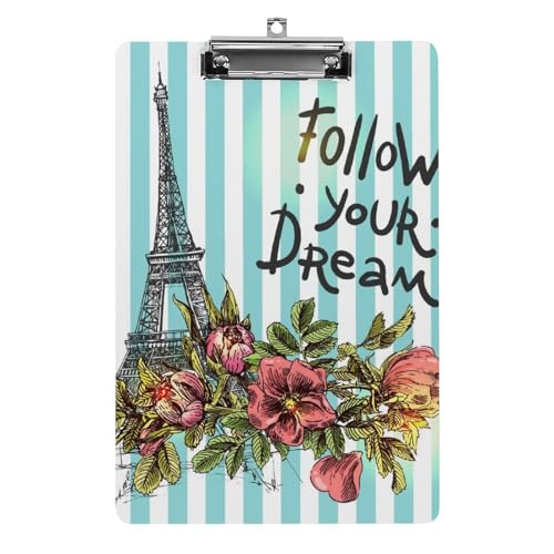 Eiffelturm und Streifen von Blumen Lustiges Klemmbrett mit starkem Metallclip A4 Briefgröße Acryl Klemmbrett mit Loch zum Aufhängen Eiffelturm und Streifen von Blumen Lustiges Klemmbrett mit starkem Metallclip A4 Briefgröße Acryl Klemmbrett mit Loch zum Aufhängen von Zltegako