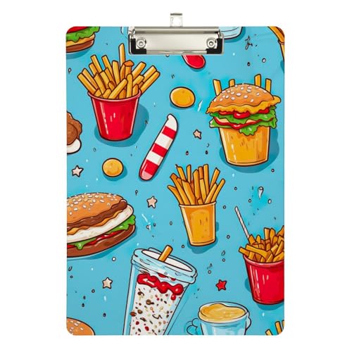 Fast Food auf blauem Acryl-Klemmbrett, flaches Klemmbrett für Lehrer, A4, Briefgröße, 31,8 x 22,9 cm, silberfarbener Clip Fast Food auf blauem Acryl-Klemmbrett, flaches Klemmbrett für Lehrer, A4, Briefgröße, 31,8 x 22,9 cm, silberfarbener Clip von Zltegako