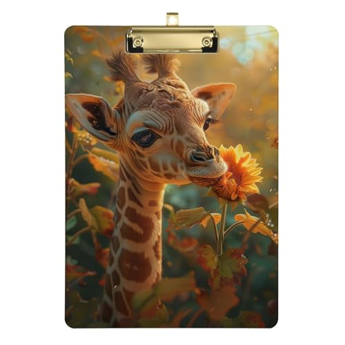Giraffe Sonnenblume Klemmbretter, Acryl-Klemmbrett für Kinder, A4 Briefgröße 31,8 x 22,9 cm, Goldclip Giraffe Sonnenblume Klemmbretter, Acryl-Klemmbrett für Kinder, A4 Briefgröße 31,8 x 22,9 cm, Goldclip von Zltegako