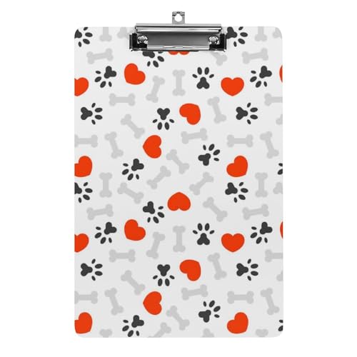 I Love Dog Klemmbrett mit Knochen und Fuß, lustiges Klemmbrett mit starkem Metallclip, A4, Acryl-Klemmbrett mit Loch zum Aufhängen I Love Dog Klemmbrett mit Knochen und Fuß, lustiges Klemmbrett mit starkem Metallclip, A4, Acryl-Klemmbrett mit Loch zum Aufhängen von Zltegako