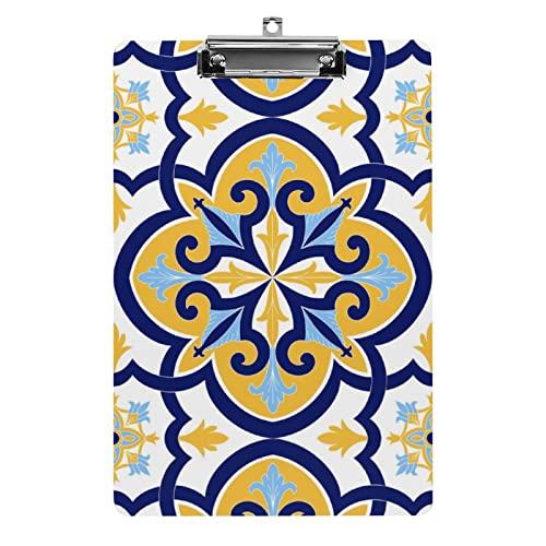 Italian Tiles Klemmbrett Boho Blumen Acryl langlebige Klemmbretter mit niedrigem Profil Clip A4 Größe dekoratives Klemmbrett mit einziehbarem Haken für Büro Schule und 32,5 x 21,6 cm von Zltegako