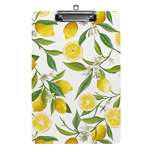 Klemmbrett A4, Zitrone mit Blumen und Blättern, Klemmbrett, Acryl-Klemmbretter für Büro, Schule von Zltegako