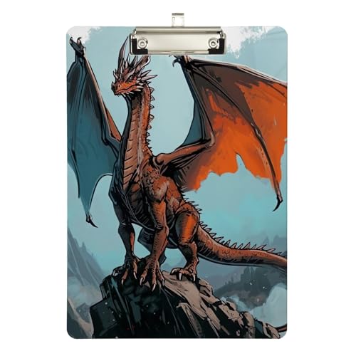 Klemmbretter aus Acryl, Motiv: Drache stehend auf Berg, hübsche Klemmbretter für Frauen, A4, Briefgröße, 31,8 x 22,9 cm, silberfarbener Clip Klemmbretter aus Acryl, Motiv: Drache stehend auf Berg, hübsche Klemmbretter für Frauen, A4, Briefgröße, 31,8 x 22,9 cm, silberfarbener Clip von Zltegako