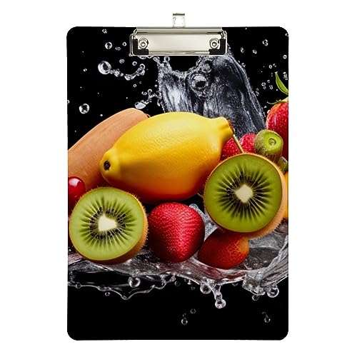Klemmbretter mit Früchten, Wasser auf Schwarz, flache Klemmbretter für Krankenschwestern, A4, Briefgröße, 31,8 x 22,9 cm, silberfarbener Clip Klemmbretter mit Früchten, Wasser auf Schwarz, flache Klemmbretter für Krankenschwestern, A4, Briefgröße, 31,8 x 22,9 cm, silberfarbener Clip von Zltegako