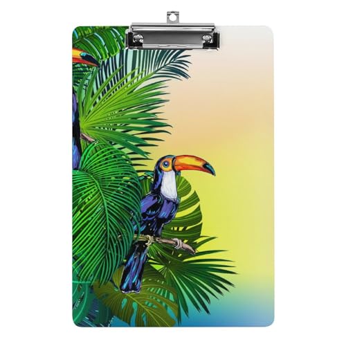 Lustiges Klemmbrett mit Blättern und Tukanen bei Sonnenuntergang, mit starkem Metallclip, A4, Briefgröße, Acryl-Klemmbrett mit Loch zum Aufhängen Lustiges Klemmbrett mit Blättern und Tukanen bei Sonnenuntergang, mit starkem Metallclip, A4, Briefgröße, Acryl-Klemmbrett mit Loch zum Aufhängen von Zltegako