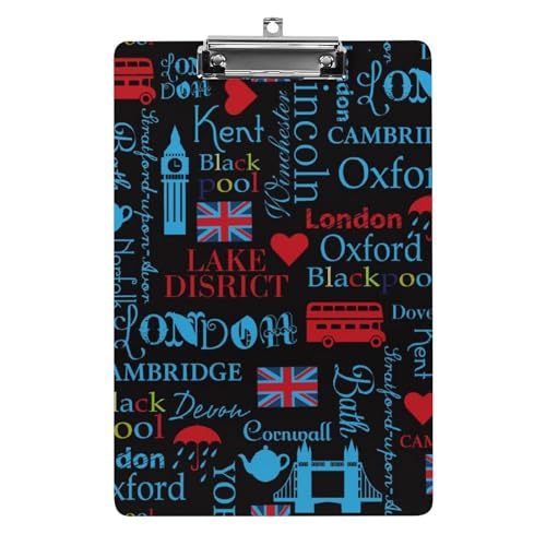 Lustiges Klemmbrett mit London-Muster, mit starkem Metallclip, A4, Briefform, Acryl-Klemmbrett mit Loch zum Aufhängen Lustiges Klemmbrett mit London-Muster, mit starkem Metallclip, A4, Briefform, Acryl-Klemmbrett mit Loch zum Aufhängen von Zltegako