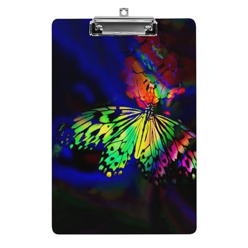 Lustiges Klemmbrett mit Regenbogen-Schmetterling und starkem Metallclip, A4, Briefform, Acryl-Klemmbrett mit Loch zum Aufhängen von Zltegako
