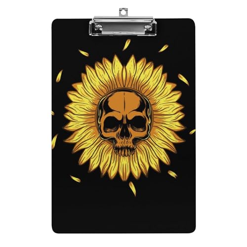 Lustiges Klemmbrett mit Totenkopf-Sonnenblumen-Motiv, mit starkem Metallclip, A4, Briefform, Acryl-Klemmbrett mit Loch zum Aufhängen Lustiges Klemmbrett mit Totenkopf-Sonnenblumen-Motiv, mit starkem Metallclip, A4, Briefform, Acryl-Klemmbrett mit Loch zum Aufhängen von Zltegako