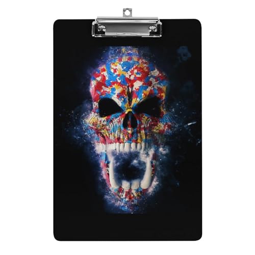 Lustiges Klemmbrett mit bunten Totenkopf mit weißen Zähnen, mit starkem Metallclip, A4, Acryl-Klemmbrett mit Loch zum Aufhängen Lustiges Klemmbrett mit bunten Totenkopf mit weißen Zähnen, mit starkem Metallclip, A4, Acryl-Klemmbrett mit Loch zum Aufhängen von Zltegako