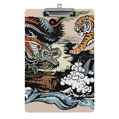 Lustiges Klemmbrett mit chinesischem Drachen und Tiger, mit starkem Metallclip, A4, Briefgröße, Acryl-Klemmbrett mit Loch zum Aufhängen Lustiges Klemmbrett mit chinesischem Drachen und Tiger, mit starkem Metallclip, A4, Briefgröße, Acryl-Klemmbrett mit Loch zum Aufhängen von Zltegako