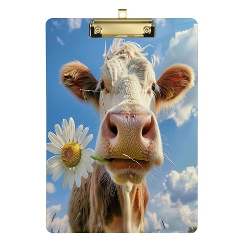 Lustiges Kuh Gänseblümchen Unter Himmel Acryl-Klemmbrett Niedriges Profil Klemmbretter für Lehrer, A4 Briefgröße 31,8 x 22,9 cm, Goldclip von Zltegako