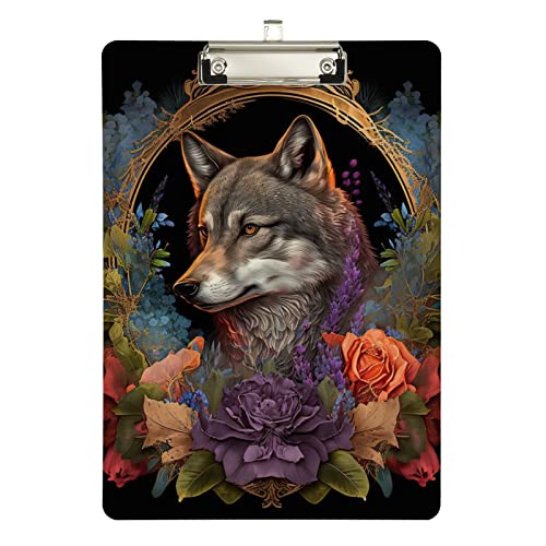 Wolf in Blumenrahmen-Klemmbretter, niedriges Profil, Fußball-Klemmbrett für Trainer, A4, Briefgröße, 31,8 x 22,9 cm, silberfarbener Clip Wolf in Blumenrahmen-Klemmbretter, niedriges Profil, Fußball-Klemmbrett für Trainer, A4, Briefgröße, 31,8 x 22,9 cm, silberfarbener Clip von Zltegako