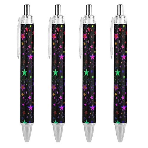 Zltegako Kugelschreiber, Neonschwarz, Sterne, 0,5 mm, glattes Schreiben, blaue Tinte, 4 Stück von Zltegako