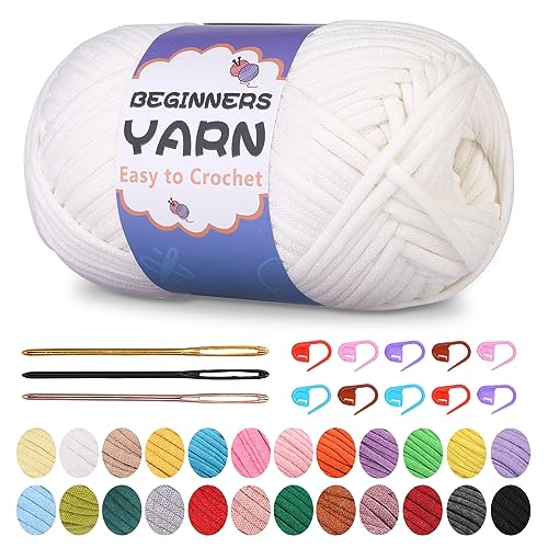Zlulary 200 g Baumwollgarn zum Häkeln, einfaches Garn für Anfänger mit klaren Stichen, Maschenmarkierer, stumpfe Nadel, perfekt für allgemeine Strickprojekte (Weiß) von Zlulary