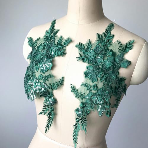 ZlyxLzq Applikation, schwarzer Netzstoff, grüne Spitze, Blumenstickerei, Aufnäher, for Aufnähen auf Kleidung, Kleid, Chiffon-Applikationen, Reparatur, Handarbeit (Color : Style6) von ZlyxLzq