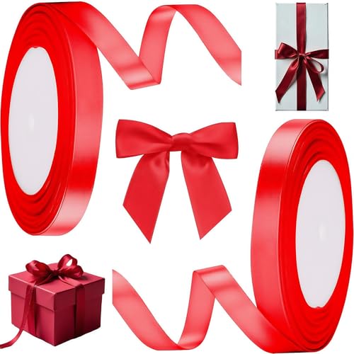 2 x rote Fleckenbänder, 10 mm, Premium-Geschenkband, 22 m Bänder für Geschenkverpackungen, lebendige Farben und elegantes Finish für Weihnachten, Hochzeit, Auto-Dekoration, Basteln von ZmdecQna