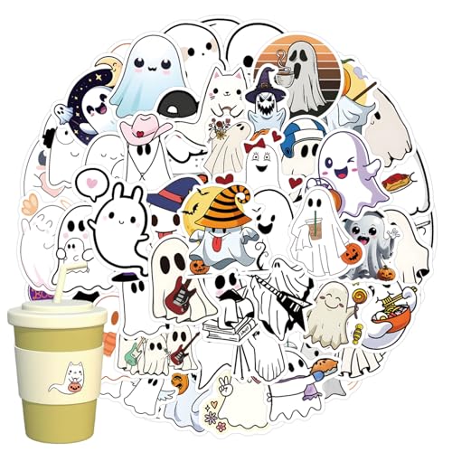 60 Stück Gespenst Aufkleber - Geist Aufkleber für Laptop - Halloween Ghost Stickers - Wasserdichte Vinyl Aufkleber for Auto Laptop Telefon Gitarre Skateboard von ZmdecQna
