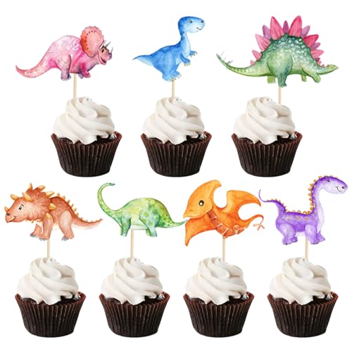 Dinosaurier Topper, 42 Stück Dinosaurier Cupcake Topper Dinosaurier Party Dino Thema Muffin Deko Topper für Dino Thema Party Kinder Geburtstag Deko Versorgung Cake Topper von ZmdecQna