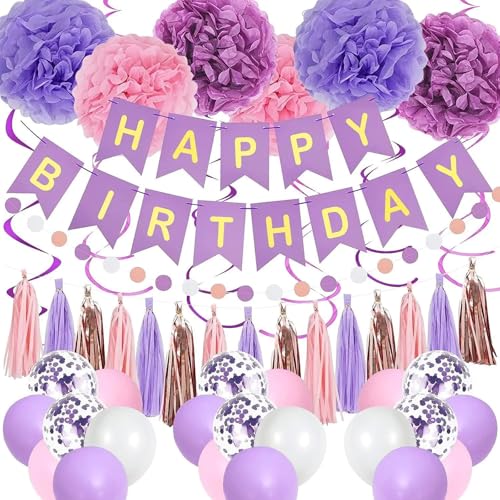 Violette Party-Dekorationen, Happy Birthday, Latex-Konfetti-Ballons, Folienballon, violette Geburtstagsdekorationen für Frauen und Mädchen, rosa und violett, Geburtstagsparty-Dekorationen für Mädchen, Violette Party-Dekorationen, Happy Birthday, Latex-Konfetti-Ballons, Folienballon, violette Geburtstagsdekorationen für Frauen und Mädchen, rosa und violett, Geburtstagsparty-Dekorationen für Mädchen, von ZmdecQna