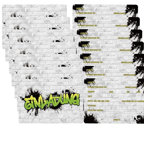 ZmdecQna Graffiti Einladungskarten, 14 Stück Graffiti Partyeinladungen Einladungskarten Universelle Bunten Graffiti Design Einladungskarten für Partyeinladungen Geburtstag Einschulung von ZmdecQna