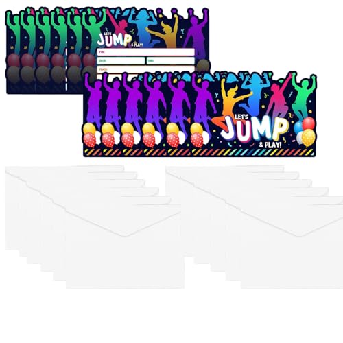 ZmdecQna Jump-Party Einladungskarten, 12 Bunte Kindergeburtstag Einladungskarten mit 12 Umschläge Jump Trampolin Premium Postkarte für Mädchen Junge von ZmdecQna