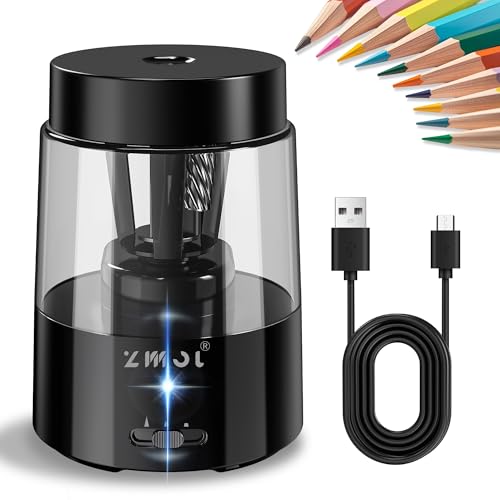 ZMOL Elektrischer Bleistiftspitzer, automatischer Bleistiftspitzer für Kinder, wiederaufladbarer Anspitzer für Buntstifte, automatischer Stopp für Nr. 2 (6–8 mm), Schule/Zuhause (weiß) von Zmol