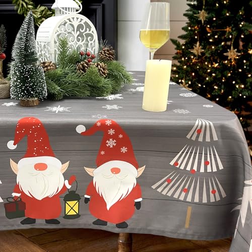 Zmorfiya Grau Weihnachten Tischdecke 140x200cm, Abwischbar Rechteckig Tischdecke mit Wichtel Schneeflocke Tannenbaum, Wasserabweisend Waschbar Festlich Tischtuch Decoration, für Fest Küche Winter Zmorfiya Grau Weihnachten Tischdecke 140x200cm, Abwischbar Rechteckig Tischdecke mit Wichtel Schneeflocke Tannenbaum, Wasserabweisend Waschbar Festlich Tischtuch Decoration, für Fest Küche Winter von Zmorfiya