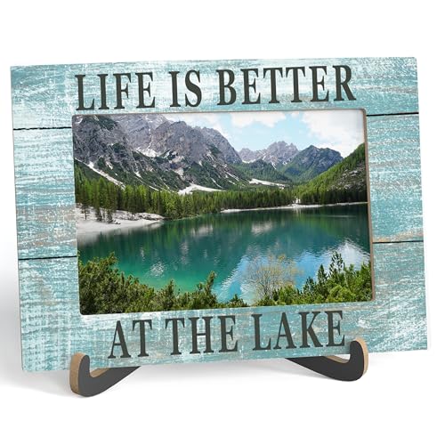Bilderrahmen "Life Is Better At The Lake" – Sommer-Bilderrahmen aus Holz mit Ständer, Schreibtischdekoration für Wohnzimmer, Schlafzimmer, Café, Bar, Geburtstag, Einweihungsgeschenk für Freunde, von Zmyollo