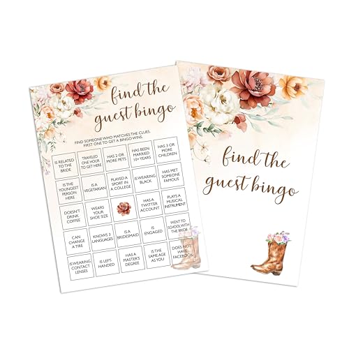 Brautparty-Spiele, 25 Spielkarten, Herbst-Boho-Blumen-Cowboy-Themenspiele, Karte für Brautparty, Verlobung, Junggesellinnenabschied, Hochzeits-Party-Spiel für Dekorationen, Gastgeschenke, Zubehör A24 von Zmyollo
