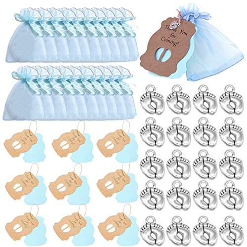 20 Sets Babyparty-Geschenke für Gäste, Babyparty, Dankeschön, 20 Organza-Beutel, 20 Dankesanhänger, Babyparty, Rückgabegeschenke für Jungen Mädchen Tauf-Souvenir (blau mit Füßen) von Zngou