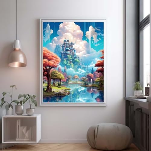 70x90cm 5D Diamond Painting Erwachsene, Schloss Wald DIY 5D Diamant Painting Bilder mit Zubehör, Diamant Malerei Diamant Kunst Stickerei Kreuzstich Arts Basteln Kits für Geschenk Home Wand Décor D201 von Znnegxiia