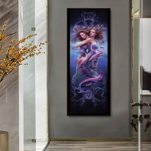 Diamond Painting Meerjungfrau Diamant Painting Bilder Erwachsene/Kinder, 15.7x39.3 Inch/40x100 cm Groß xxl 5D Diamond Painting Prinzessin für Wand Deko, DIY Stickerei Diamant Kunst Set für Home Décor von Znnegxiia