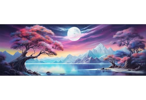 Diamond Painting Mond Diamant Painting Bilder Erwachsene/Kinder, 19.6x51.1 Inch/50x130 cm Groß xxl 5D Diamond Painting Baum für Wand Deko, DIY Kreuzstich Stickerei Diamant Kunst Set für Home Décor von Znnegxiia