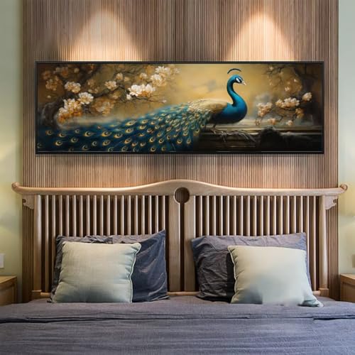 Diamond Painting Pfau Diamant Painting Bilder Erwachsene/Kinder, 19.6x51.1 Inch/50x130 cm Groß xxl 5D Diamond Painting Blume für Wand Deko, DIY Kreuzstich Stickerei Diamant Kunst Set für Home Décor von Znnegxiia