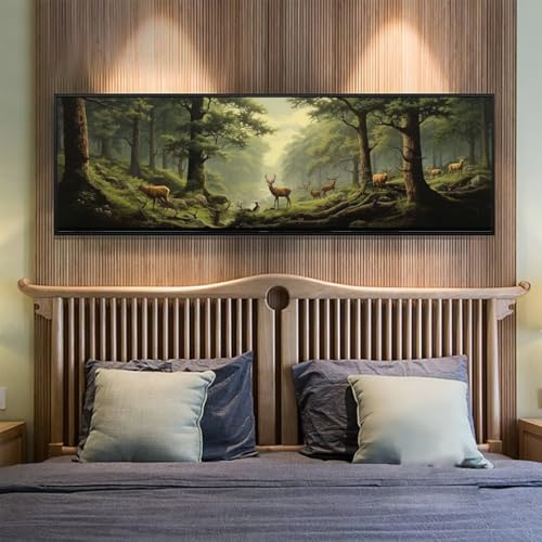 Diamond Painting Wald Diamant Painting Bilder Erwachsene/Kinder, 19.6x51.1 Inch/50x130 cm Groß xxl 5D Diamond Painting Hirsch für Wand Deko, DIY Kreuzstich Stickerei Diamant Kunst Set für Home Décor von Znnegxiia
