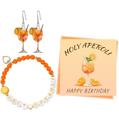 4pcs Aperol Geschenk Set für Frauen, Aperol Armband und 1 Paar Orange Aperol Weinglas Ohrringe,Aperol Deko Accessoires- Inkl. 6x6cm Geburtstagskarte & 'HOLY APEROLI' Spruch Geburtstag Happy Birthday 4pcs Aperol Geschenk Set für Frauen, Aperol Armband und 1 Paar Orange Aperol Weinglas Ohrringe,Aperol Deko Accessoires- Inkl. 6x6cm Geburtstagskarte & 'HOLY APEROLI' Spruch Geburtstag Happy Birthday von Znnhnn