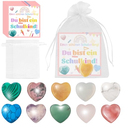 Znnhnn 10 x Mutstein für Kinder Einschulung, Glückssteine mit Grußkarte und Organza Beutel, Lernstein zur Einschulung, Glücksbringer, Mutstein Einschulungsgeschenk, Schultüte Füllung Znnhnn 10 x Mutstein für Kinder Einschulung, Glückssteine mit Grußkarte und Organza Beutel, Lernstein zur Einschulung, Glücksbringer, Mutstein Einschulungsgeschenk, Schultüte Füllung von Znnhnn