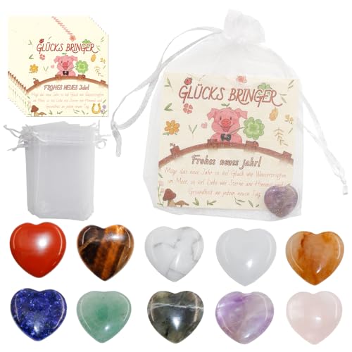 Znnhnn 10x Glückssteine für Kinder, Bunte Glücksbringer Steine mit Grußkarte und Organza Beutel, Glücksbringer Silvester Kinder, Bunte Herzen Steine Set, Give Away Silvester Mitgebsel Znnhnn 10x Glückssteine für Kinder, Bunte Glücksbringer Steine mit Grußkarte und Organza Beutel, Glücksbringer Silvester Kinder, Bunte Herzen Steine Set, Give Away Silvester Mitgebsel von Znnhnn