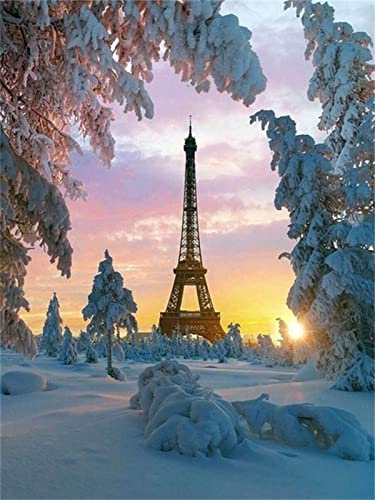5D DIY Diamond Art Painting Kits Full Drill, Paris Tower Snow Scene 30x40cm Diamond Crystal Rhinestone Embroidery Canvas Art Pictures Painting by Numbers for Kids Adults Home Wall Decorations 12x16in von Znnhtyj