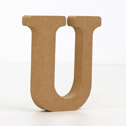 10CM hochdichte massive Kiefernfaserplatte, Alphabet-Ornamente, Zahlen und Symbole, Holzhandwerk, natürliche Holzfarbe, kreative Buchstaben für Heimdekoration (Buchstabe U) von ZoTuoART