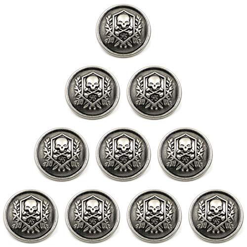 ZoTuoART Metallknöpfe mit geschnitztem Totenkopf und gekreuzten Knochenmuster, runde Nähknöpfe, Ersatzknöpfe für Mäntel, Anzüge, Windschutz, Silber, 23 mm, 10 Stück von ZoTuoART