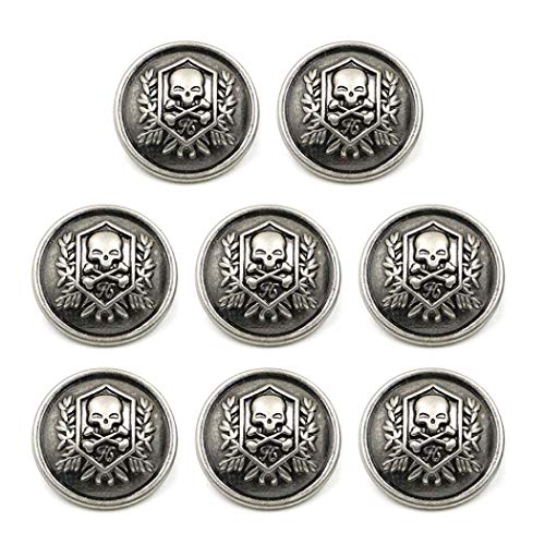 ZoTuoART Metallknöpfe mit geschnitztem Totenkopf- und gekreuzten Knochenmuster, runde Nähknöpfe, Ersatzknöpfe für Mäntel, Anzüge, Windschutz, Silber, 25 mm, 8 Stück ZoTuoART Metallknöpfe mit geschnitztem Totenkopf- und gekreuzten Knochenmuster, runde Nähknöpfe, Ersatzknöpfe für Mäntel, Anzüge, Windschutz, Silber, 25 mm, 8 Stück von ZoTuoART