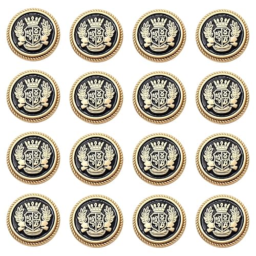 ZoTuoART Royal Wappen Metallknopf – Krone Ohr aus Weizen Abzeichen Schild runde Knöpfe für JK British College Style Anzug Mantel Kleidung Nähen Knöpfe Schwarz (Gold) 20 mm 16 Stück von ZoTuoART